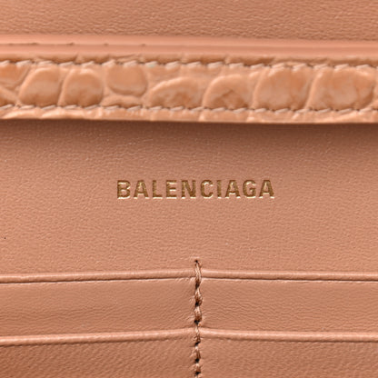 Balenciaga Shiny Calfskin Crocodile Embossed Hourglass Chain Bag Nude Beige 6 of 12