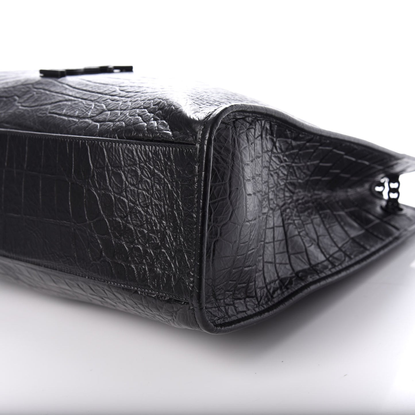 Calfskin Crocodile Embossed Monogram Large Niki Shopping Bag Black