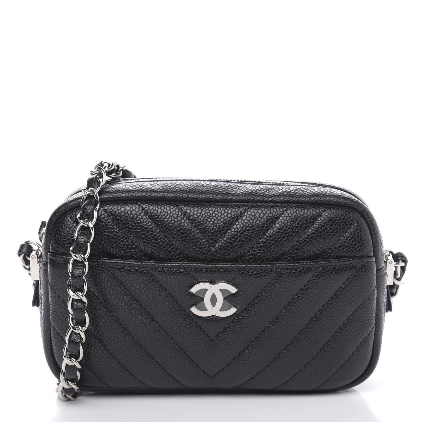 Caviar Chevron Quilted Camera Case Black