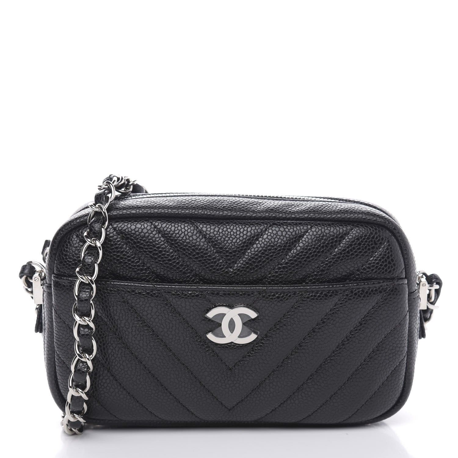 Chanel Caviar Chevron Quilted Camera Case Black 1 of 10