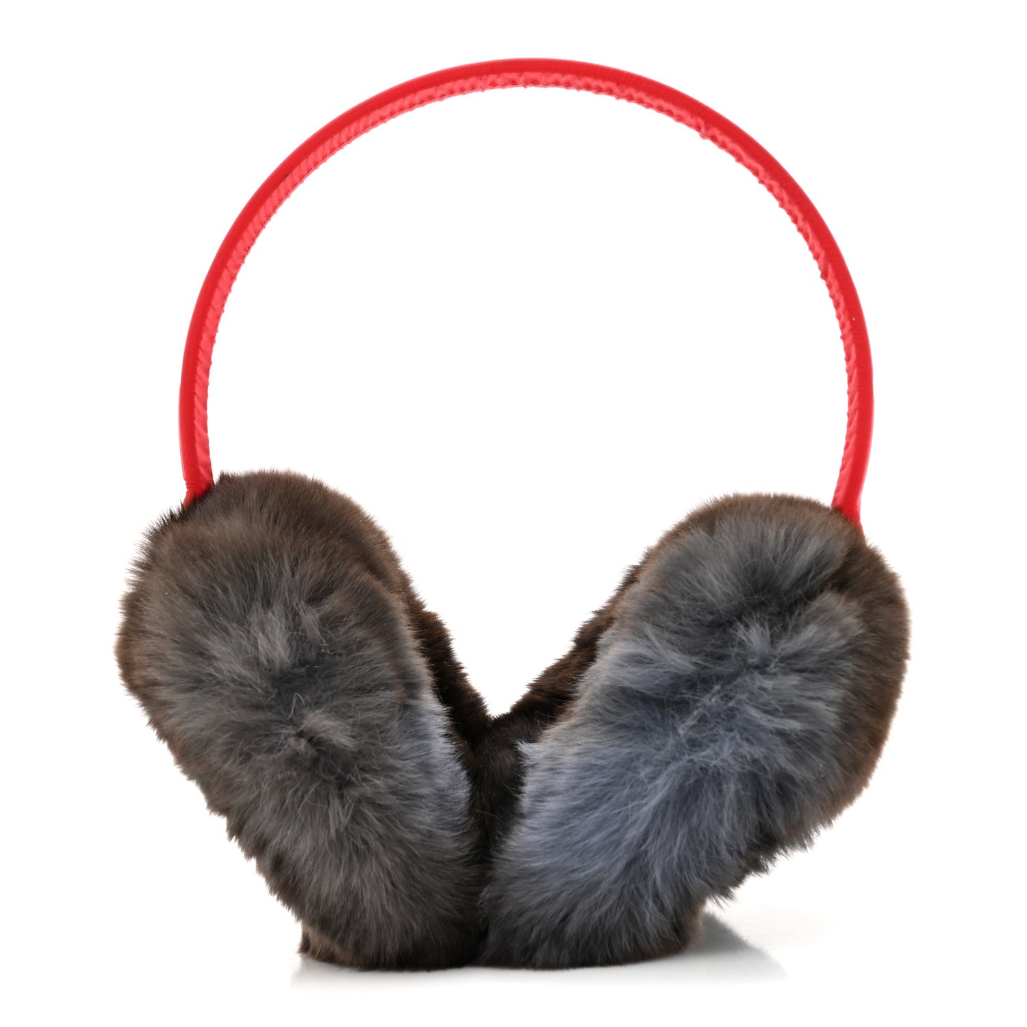 Chanel Rabbit Fur CC Ear Muffs Dark Brown Red 1 of 6