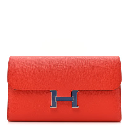 Hermes Epsom Enamel Constance Long Wallet Capucine Bleu Brighton 1 of 14