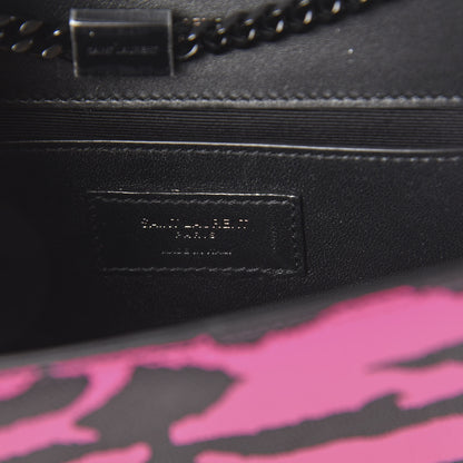 Saint Laurent Grain De Poudre Zebra Print Small Monogram Kate Satchel Fuxia Black 7 of 7