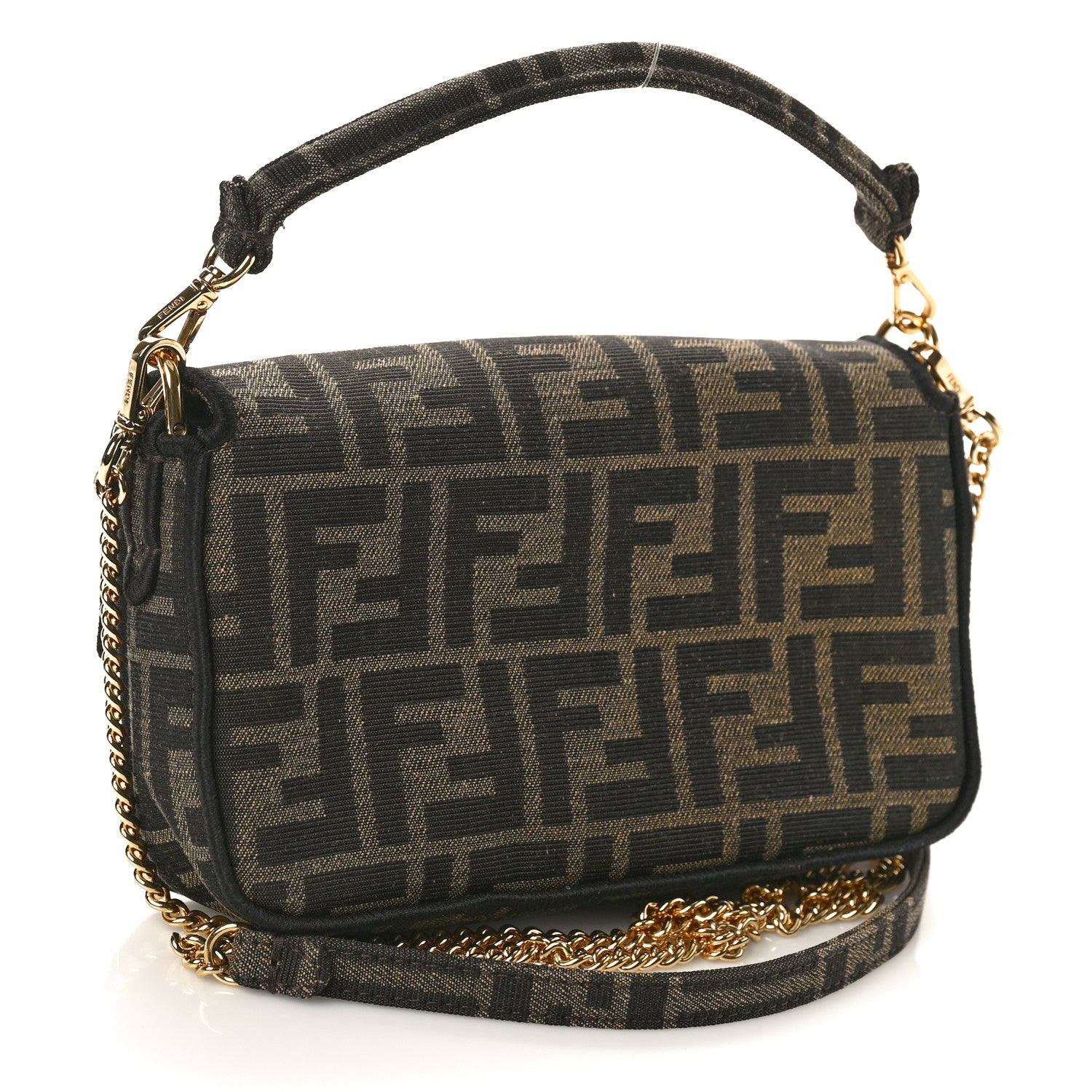 Fendi Fabric Jacquard FF 1974 Mini Baguette Tobacco Moro Black 3 of 9