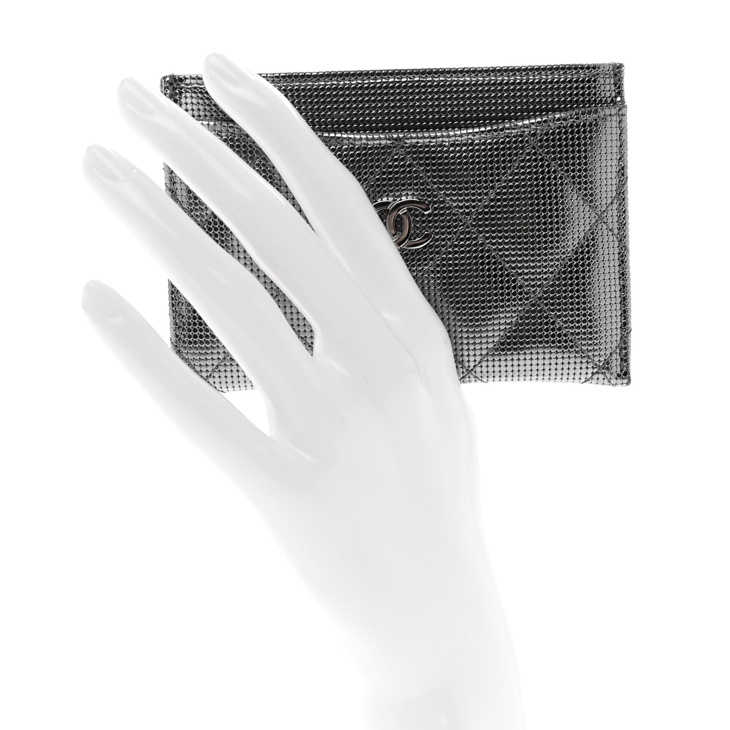 Metallic Calfskin Pixel Effect Card Holder Dark Silver