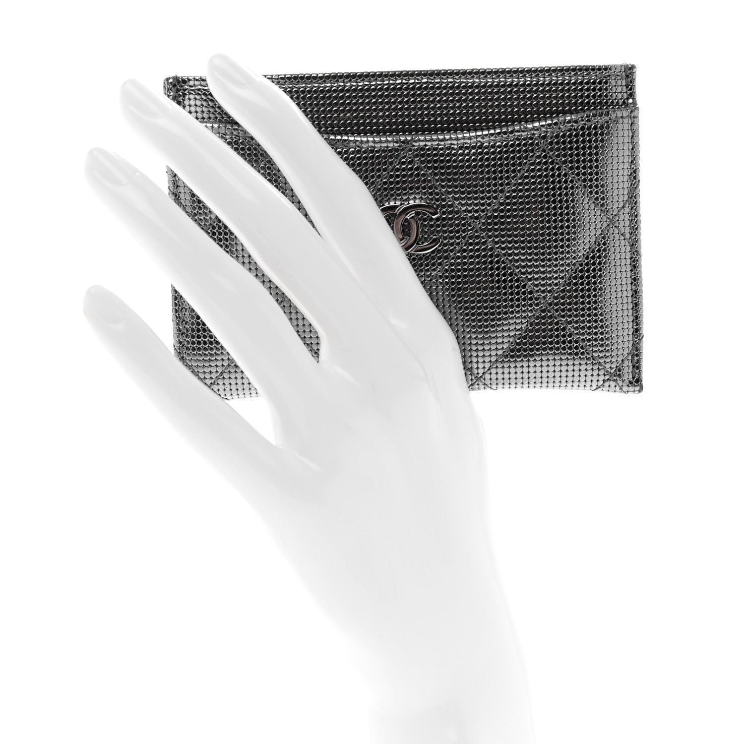 Chanel Metallic Calfskin Pixel Effect Card Holder Dark Silver 2 of 8