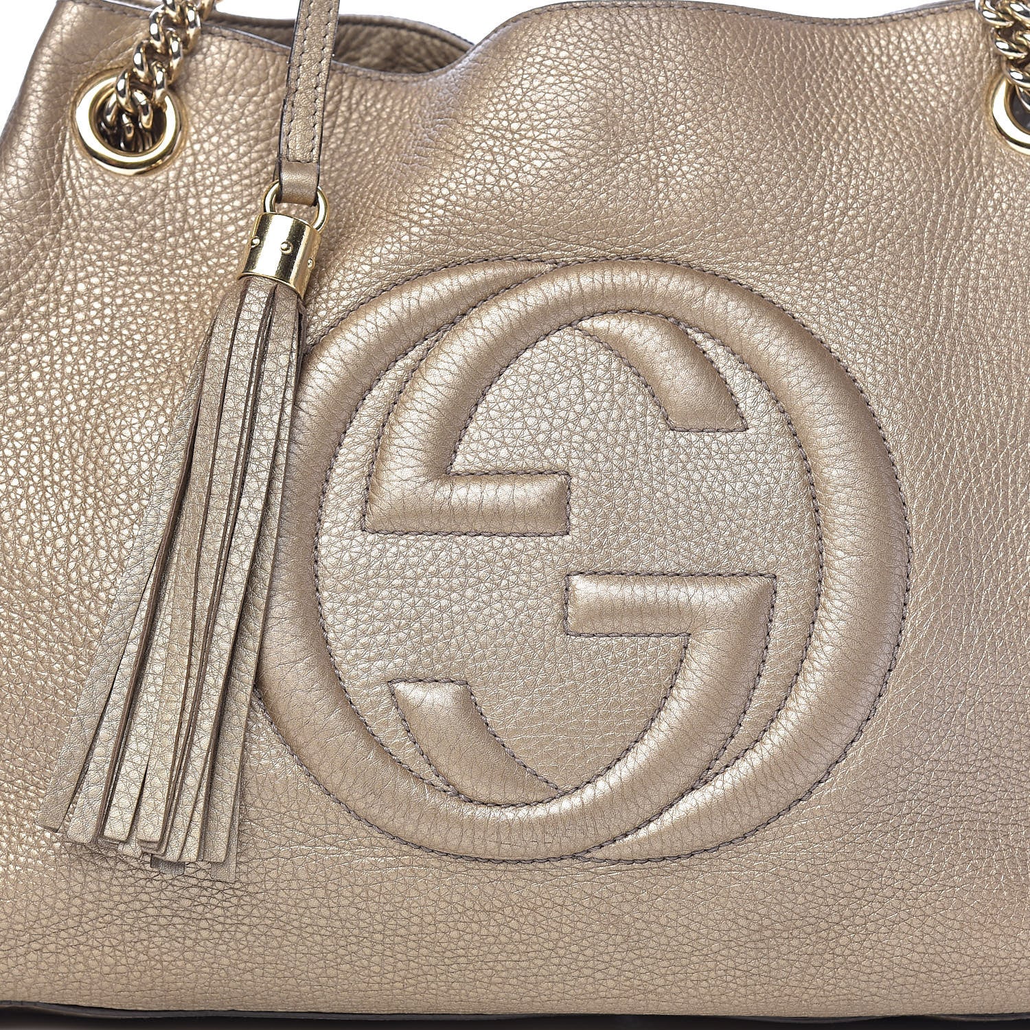 Gucci Metallic Pebbled Calfskin Medium Soho Chain Shoulder Bag Golden Beige 13 of 13