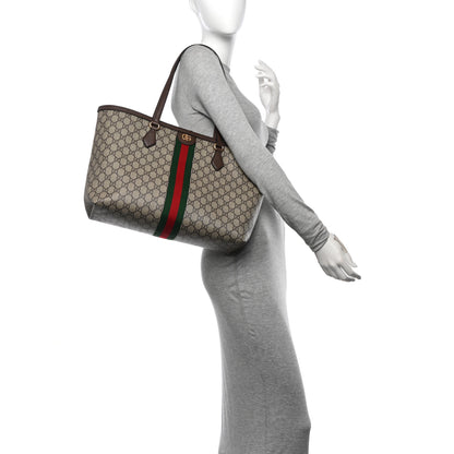 Gucci GG Supreme Monogram Textured Calfskin Web Medium Ophidia Shopping Tote Beige Ebony New Acero 2 of 10