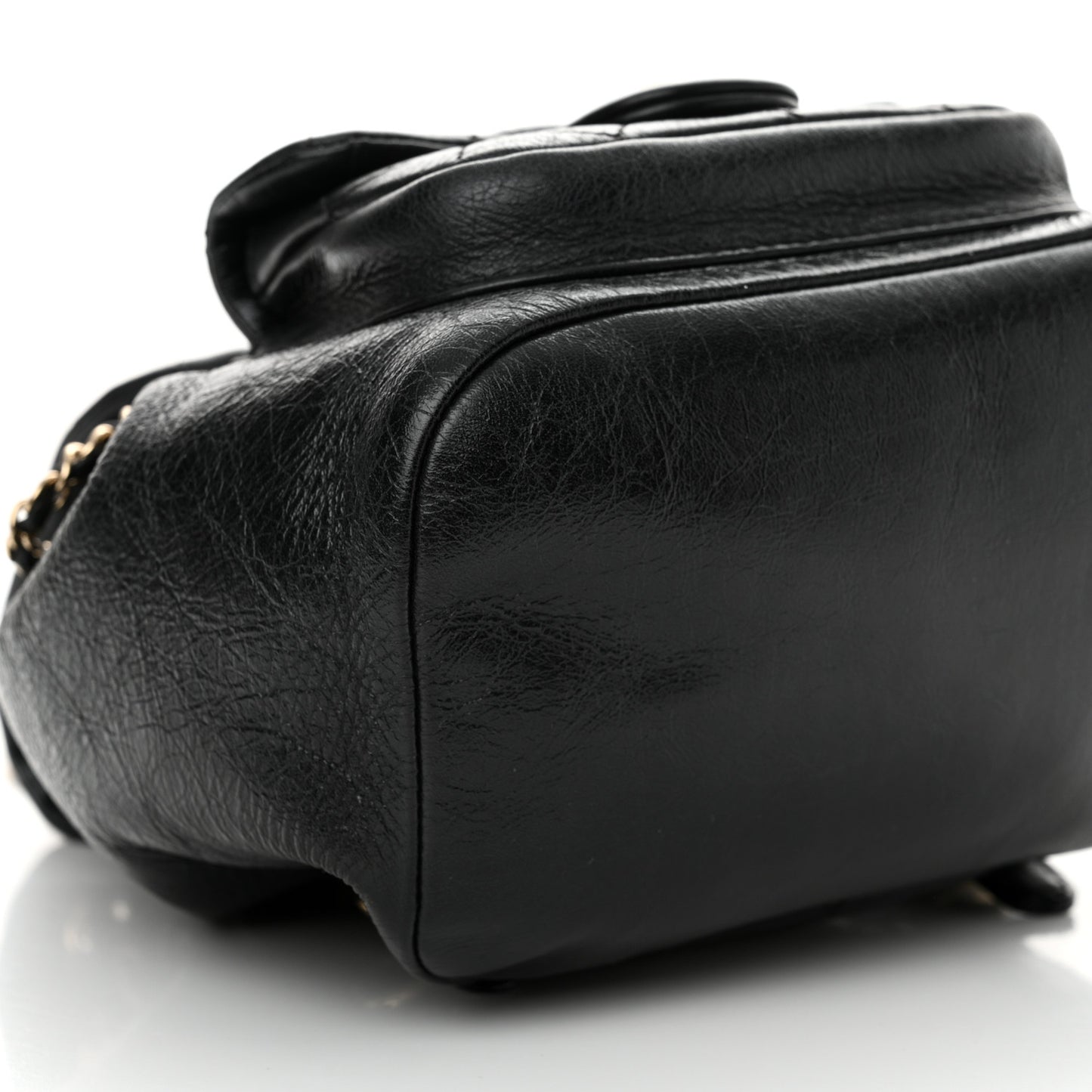 Glazed Aged Calfskin Quilted Small Duma Drawstring Backpack Black