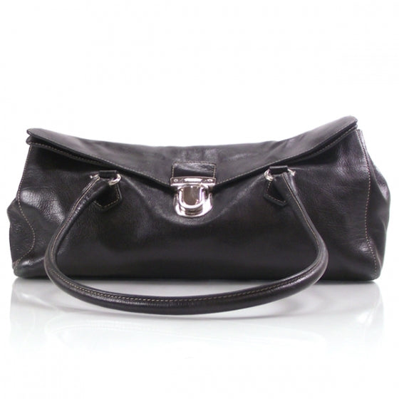 Leather Easy Foldover Pushlock Work Bag Black