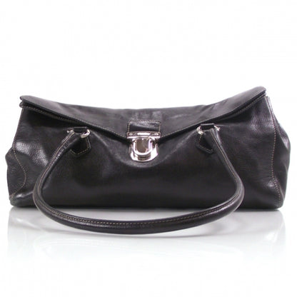 Prada Leather Easy Foldover Pushlock Work Bag Black 1 of 14
