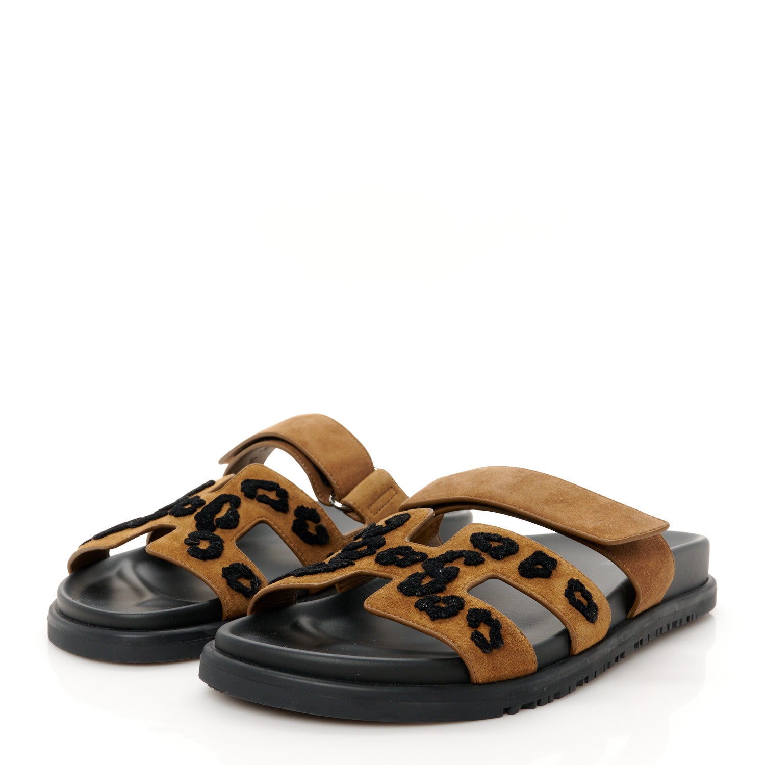 Hermes Suede Goatskin Womens Chypre Sandals 39 Brun Fume Black 4 of 9