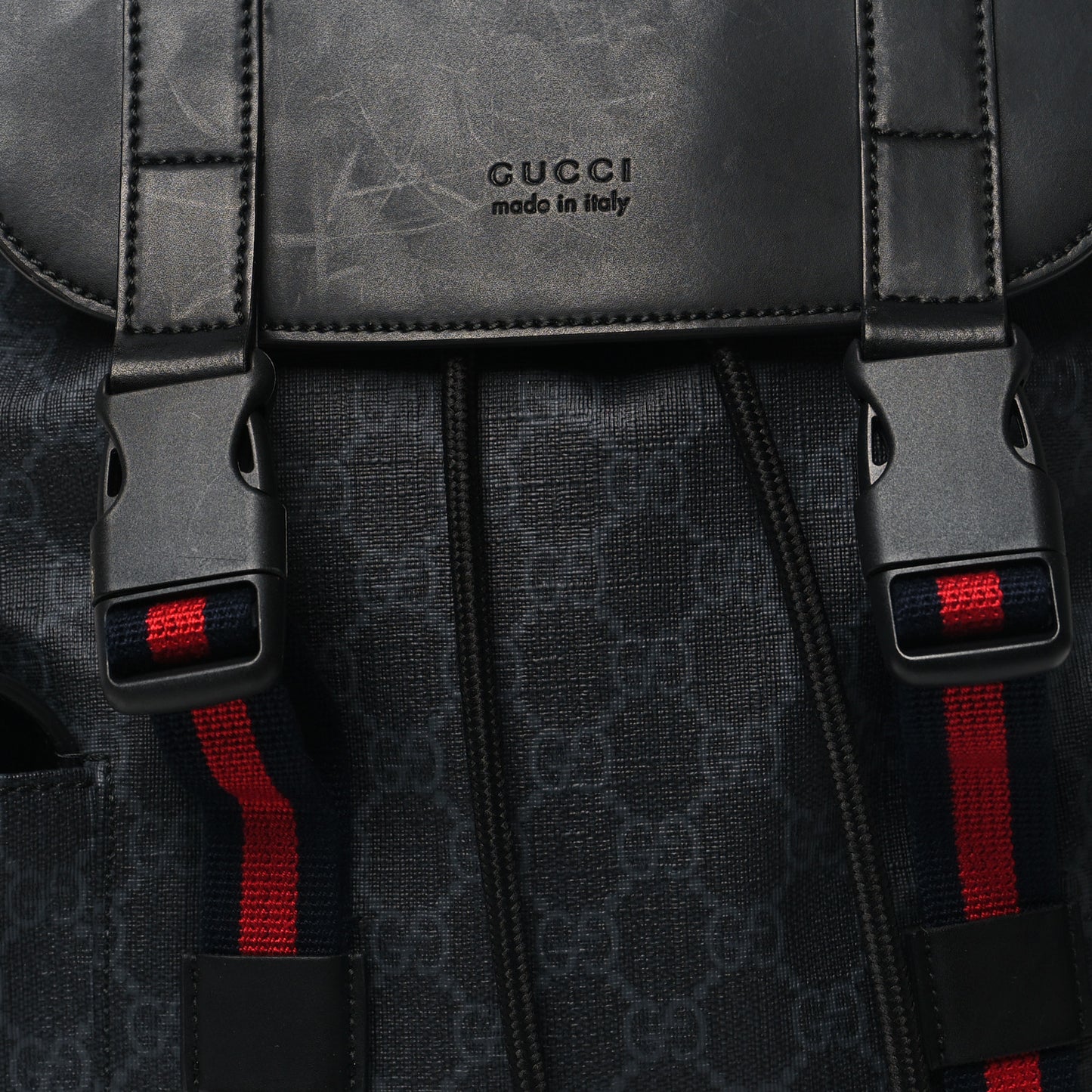 Soft GG Supreme Monogram Calfskin Web Double Buckle Backpack Black