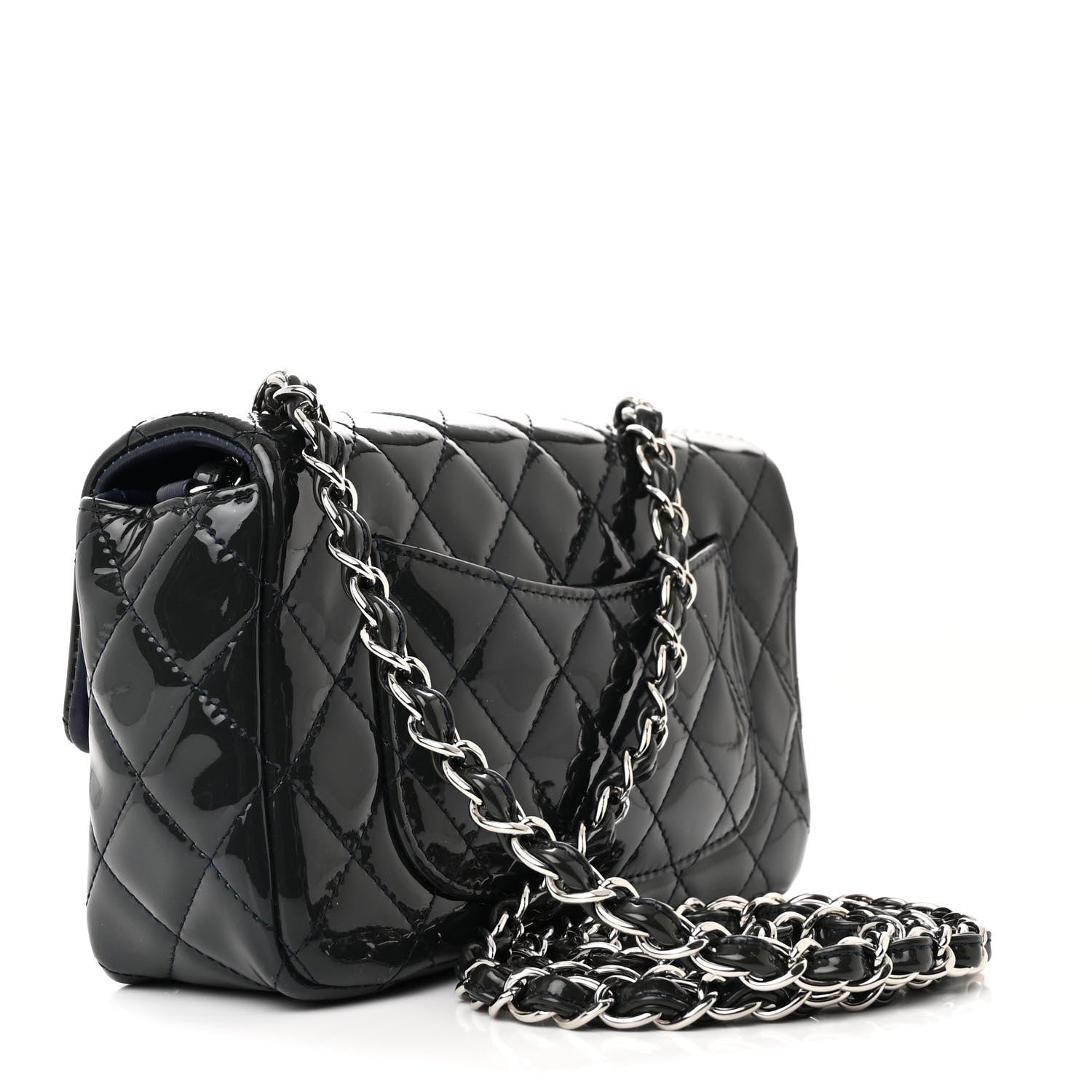 Chanel Patent Calfskin Quilted Mini Rectangular Flap Navy Blue 3 of 11