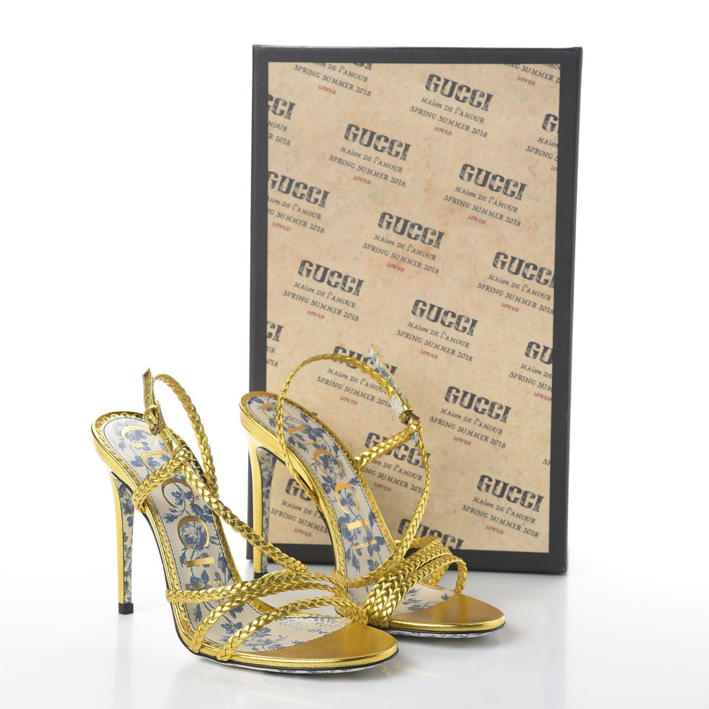 Metallic Nappa Braided Haines High Heel Sandals 37.5 Gold