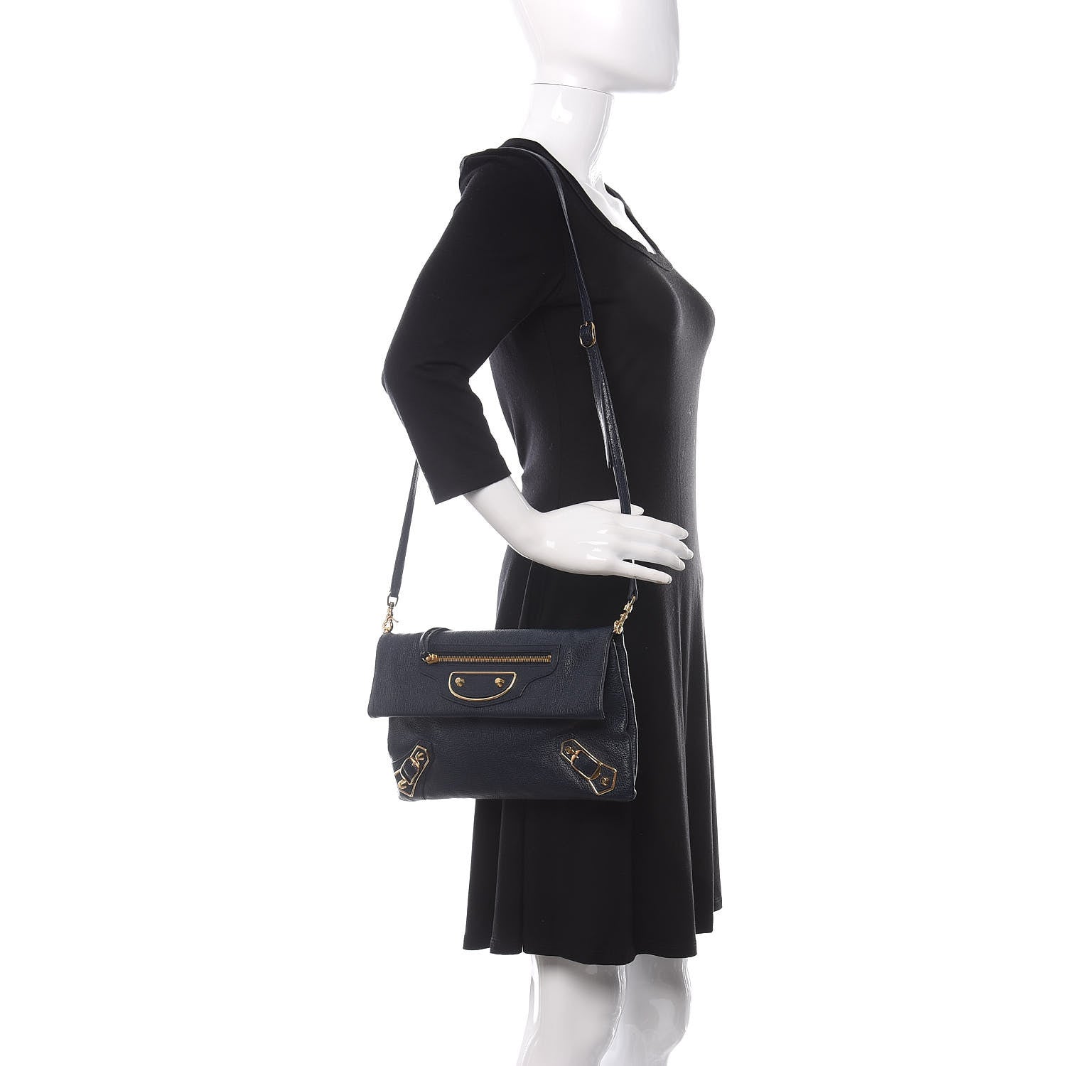 Balenciaga Chevre Gold Metallic Edge Hardware Envelope Clutch Bleu Nuit 2 of 11