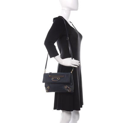 Balenciaga Chevre Gold Metallic Edge Hardware Envelope Clutch Bleu Nuit 2 of 11