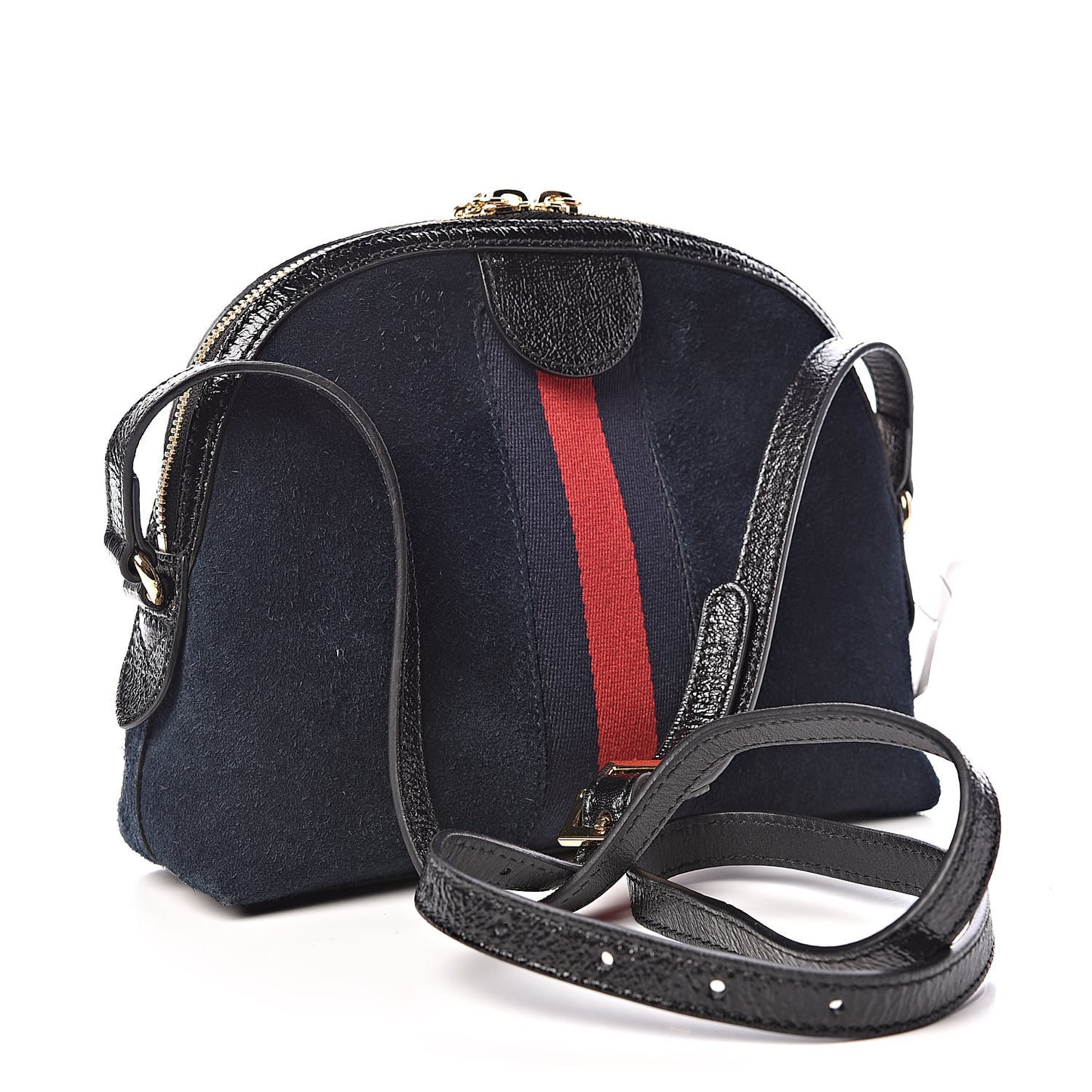 Suede Patent Dragon Embroidered Small Ophidia Dome Shoulder Bag Blue Multicolor Black
