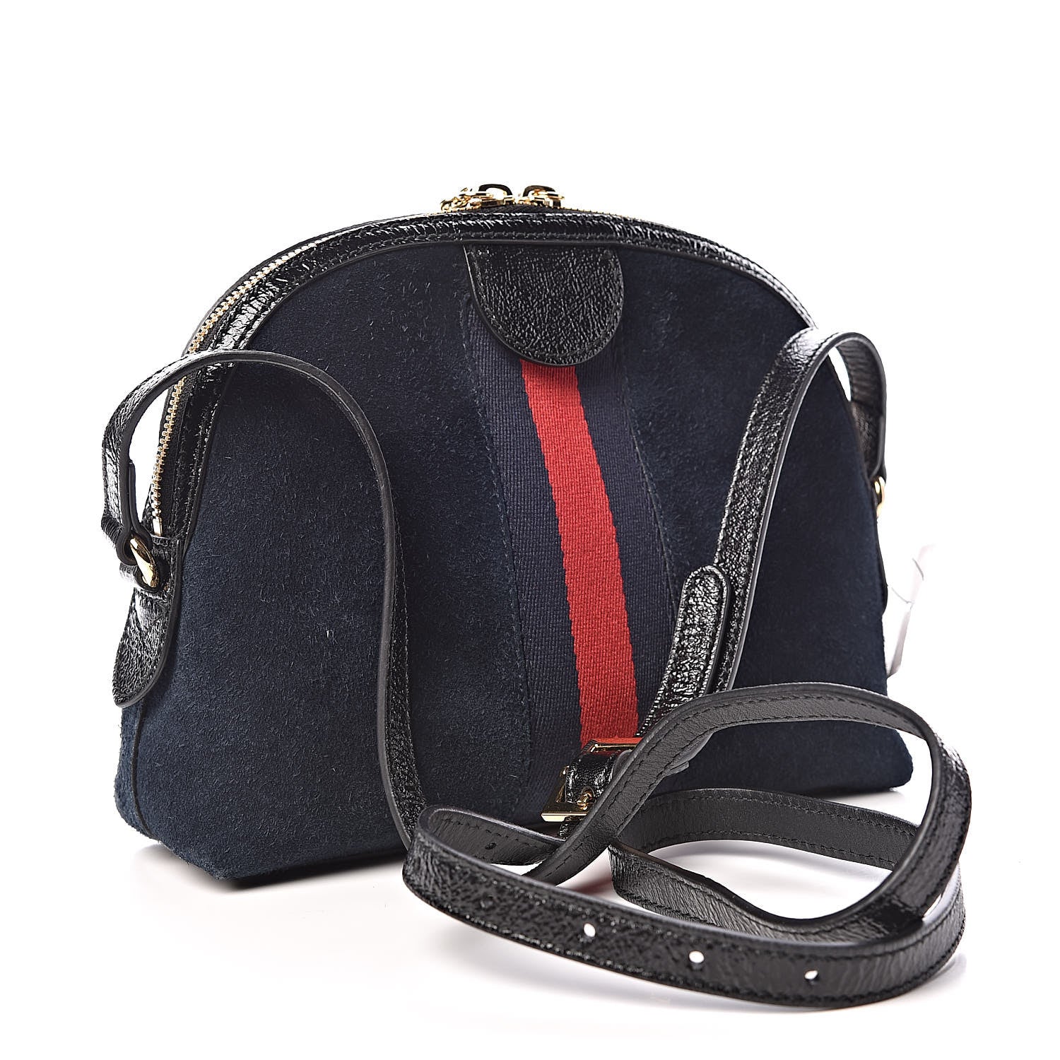 Gucci Suede Patent Dragon Embroidered Small Ophidia Dome Shoulder Bag Blue Multicolor Black 3 of 14