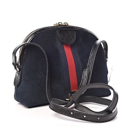 Gucci Suede Patent Dragon Embroidered Small Ophidia Dome Shoulder Bag Blue Multicolor Black 3 of 14