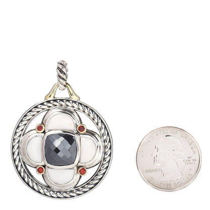 David Yurman Sterling Silver 18K Yellow Gold White Agate Hematite Garnet Half Moon Renaissance Enhancer Pendant 2 of 3
