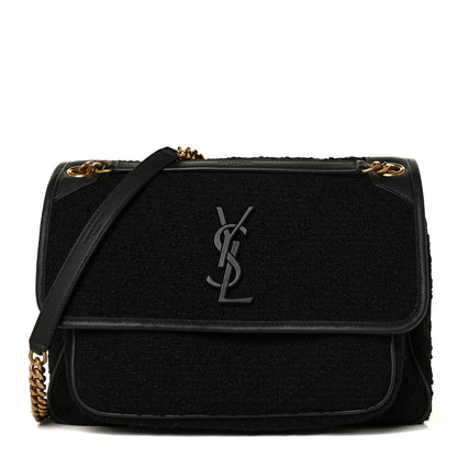 Saint Laurent Boucle Tweed Monogram Medium Niki Chain Satchel Black 1 of 7