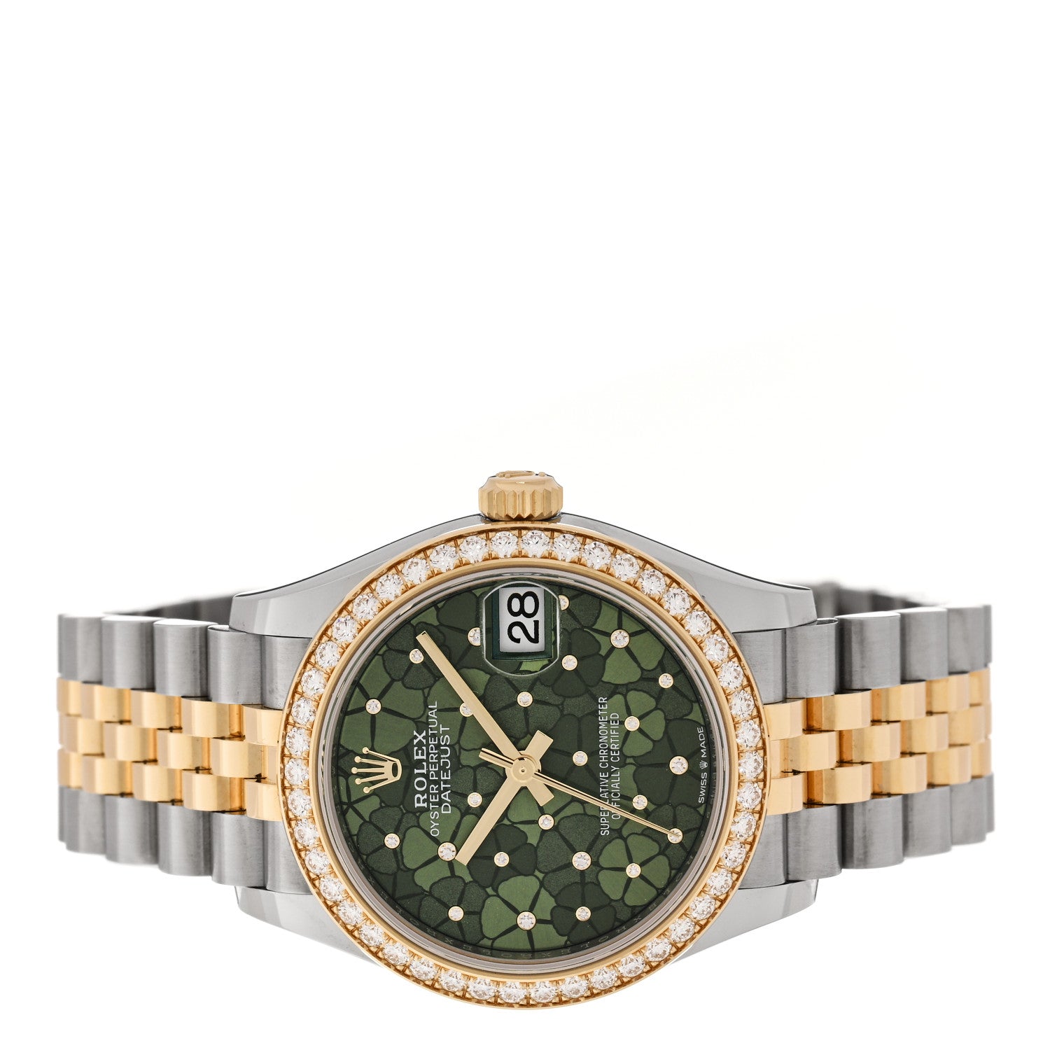 Rolex Stainless Steel 18K Yellow Gold Diamond Bezel 31mm Oyster Perpetual Datejust Watch Green Floral 278383RBR 2 of 5