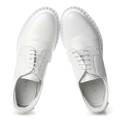 Prada Spazzolato Calzature Donna Triangle Logo 50mm Derby Loafers 38.5 White 38.5 White 2 of 10