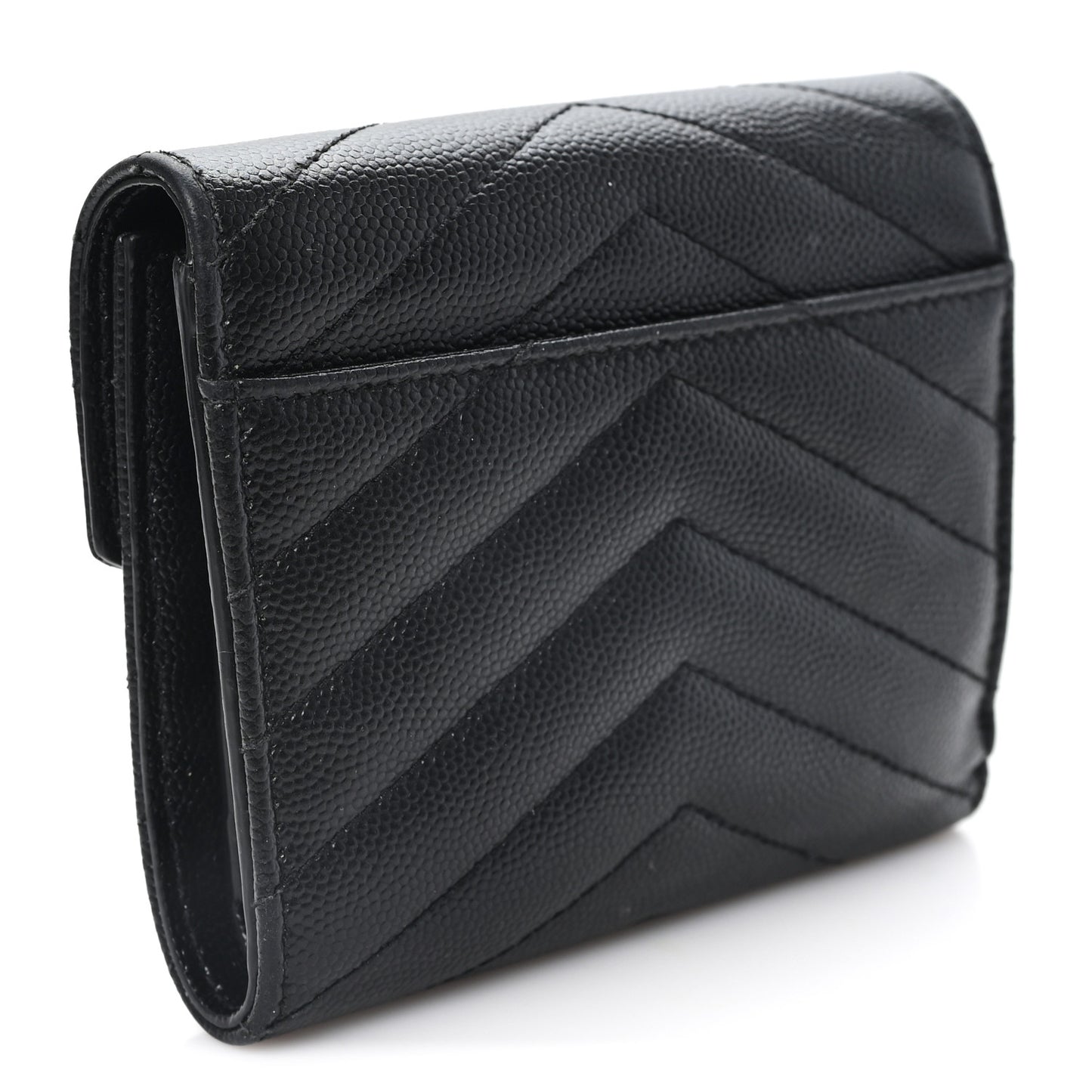 Grain De Poudre Matelasse Chevron Monogram Compact Tri Fold Wallet Black