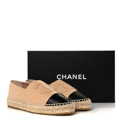 Chanel Lambskin CC Espadrilles 38 Beige Black 8 of 8