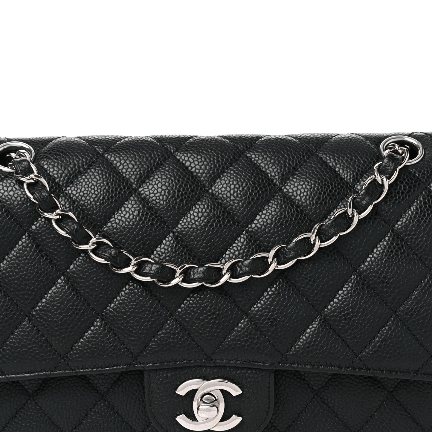 Caviar Quilted Medium Double Flap Black