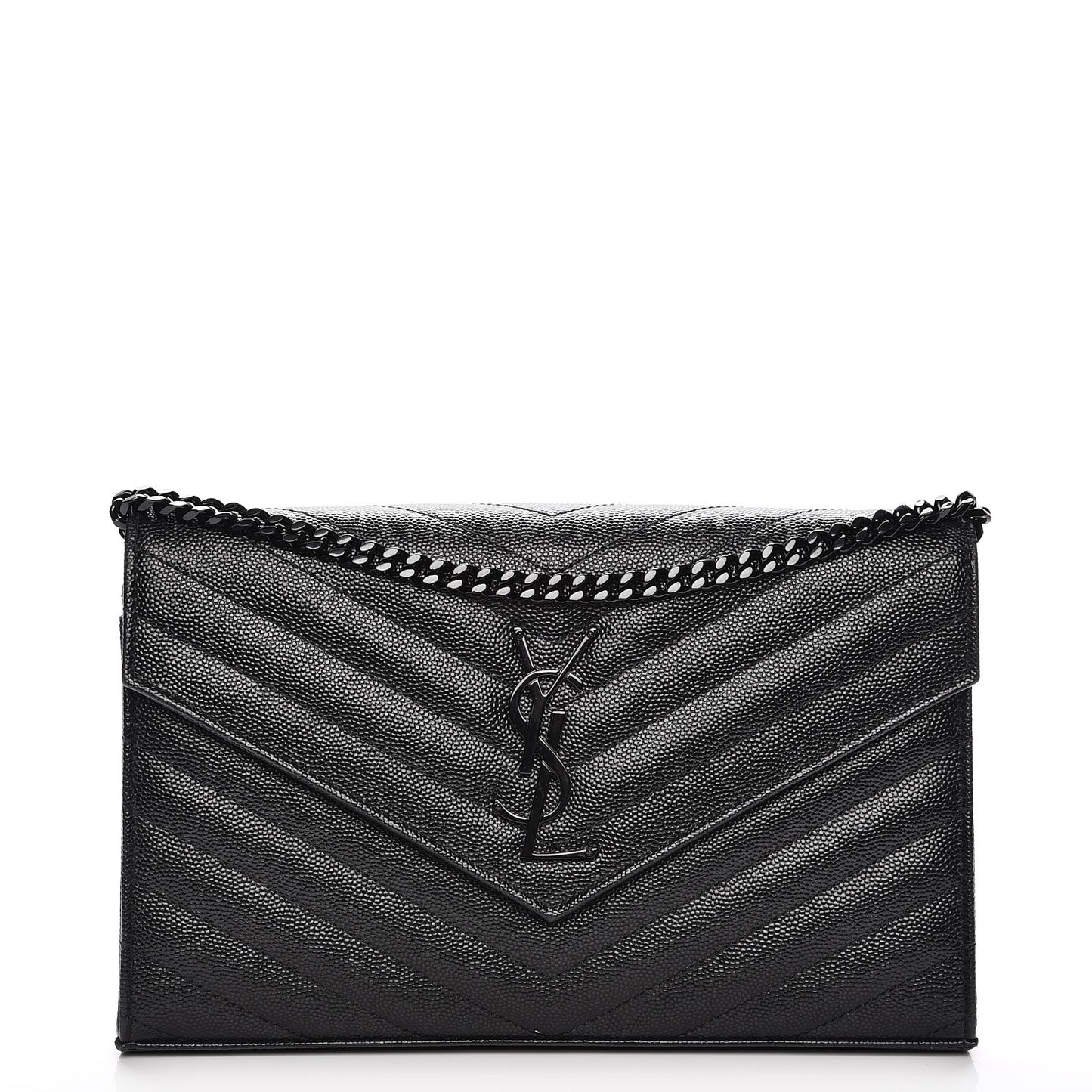 Grain De Poudre Matelasse Chevron Monogram Chain Wallet Black
