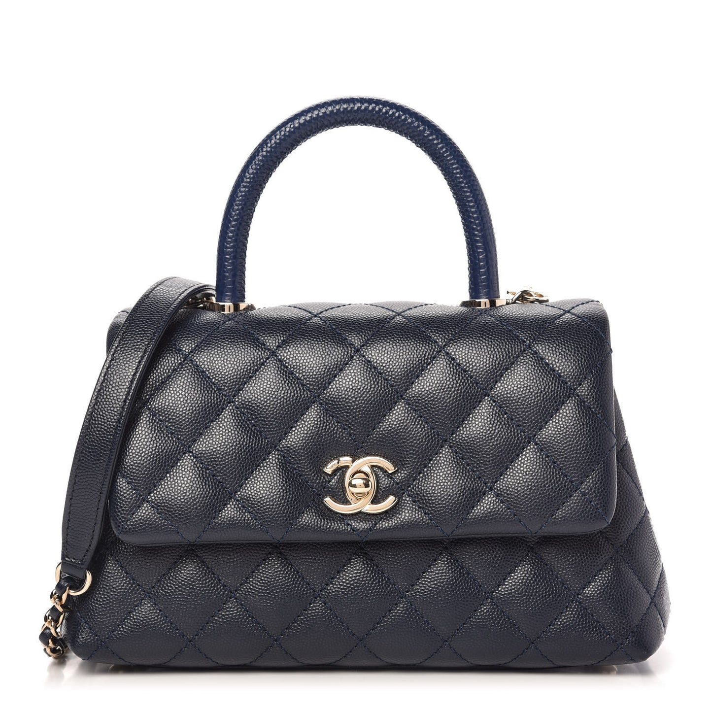 Caviar Quilted Mini Coco Handle Flap Navy Blue