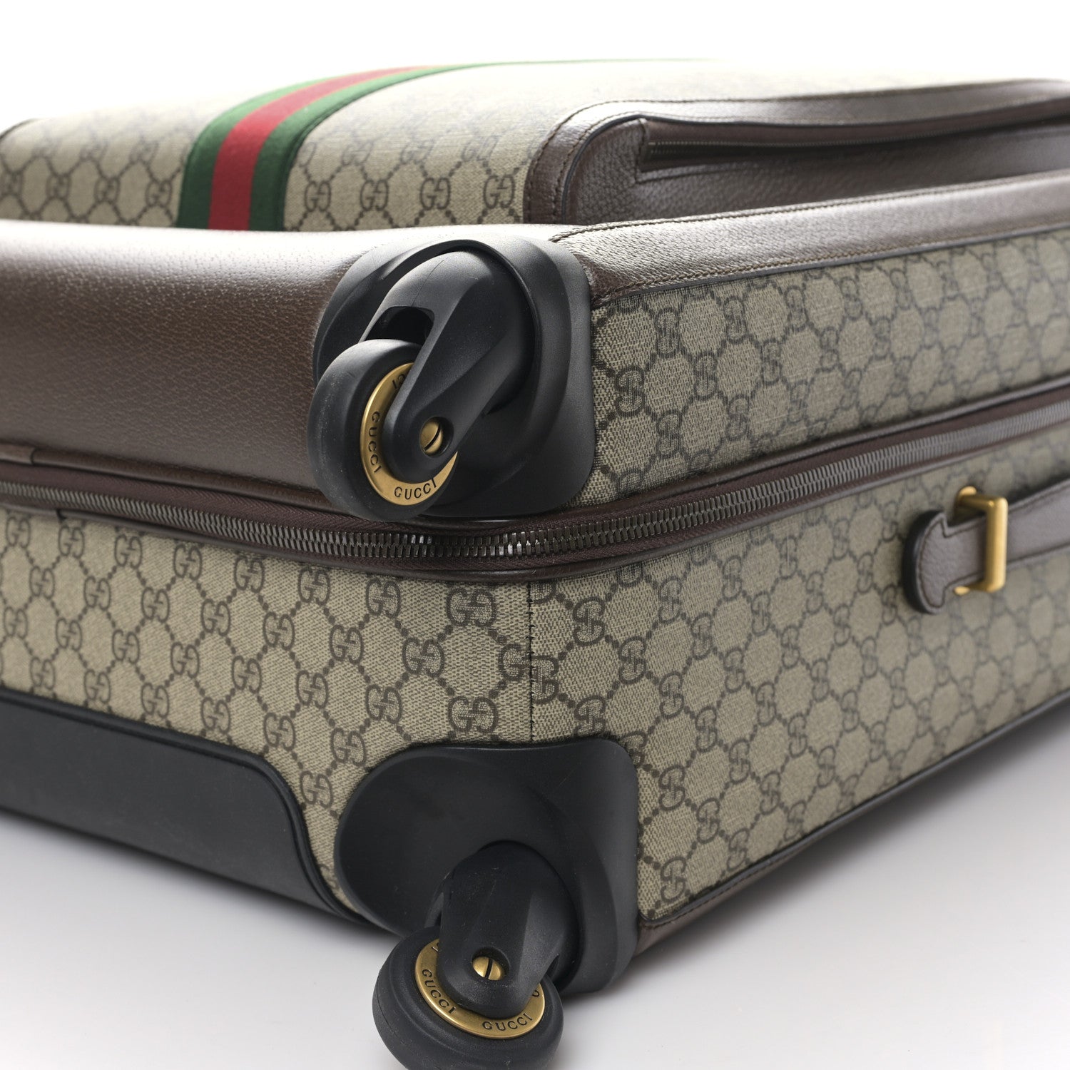 Gucci GG Supreme Monogram Textured Dollar Calfskin Web Large Savoy Trolley Suitcase Beige Ebony 8 of 10