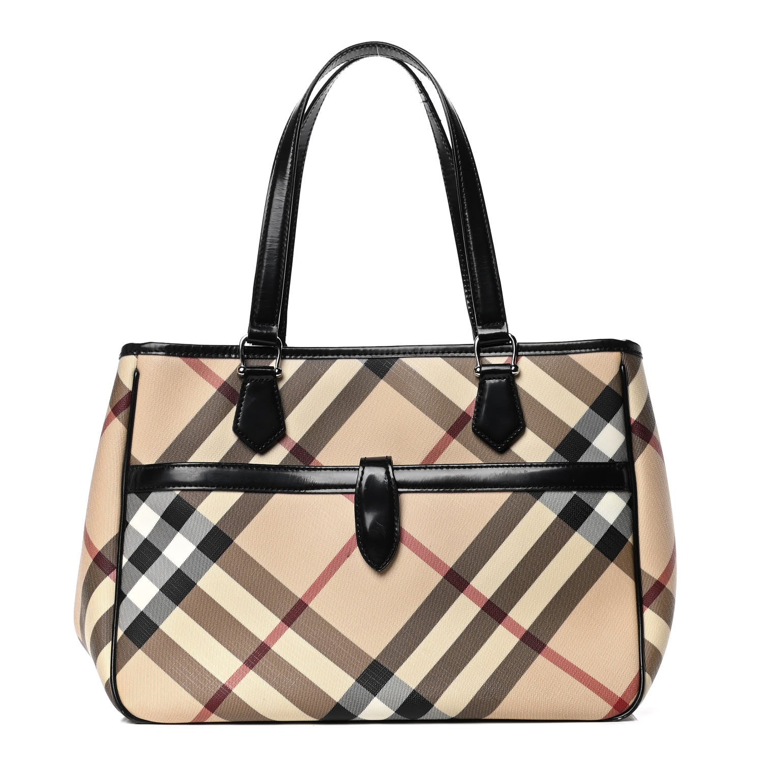 Burberry Patent Trim Nova Check Tote Black 1 of 7