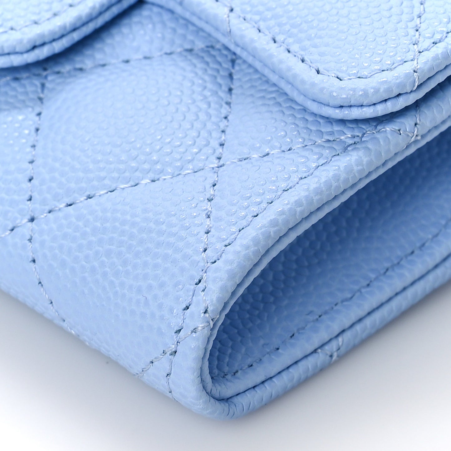 Caviar Quilted Flap Card Holder Wallet Light Blue