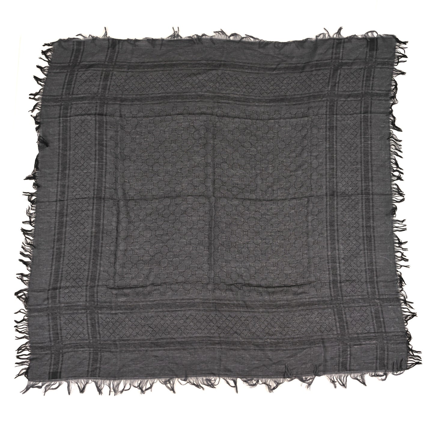 Wool Silk GG Monogram Diamante Plaid Surviee Shawl Graphite Black