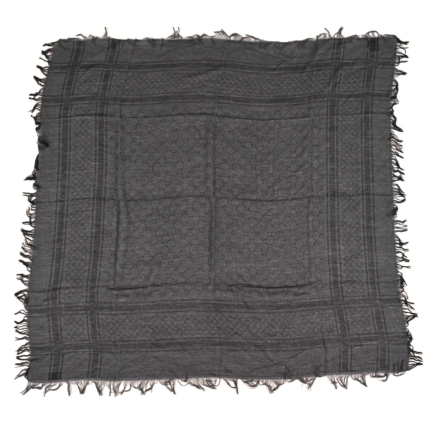 Gucci Wool Silk GG Monogram Diamante Plaid Surviee Shawl Graphite Black 1 of 4