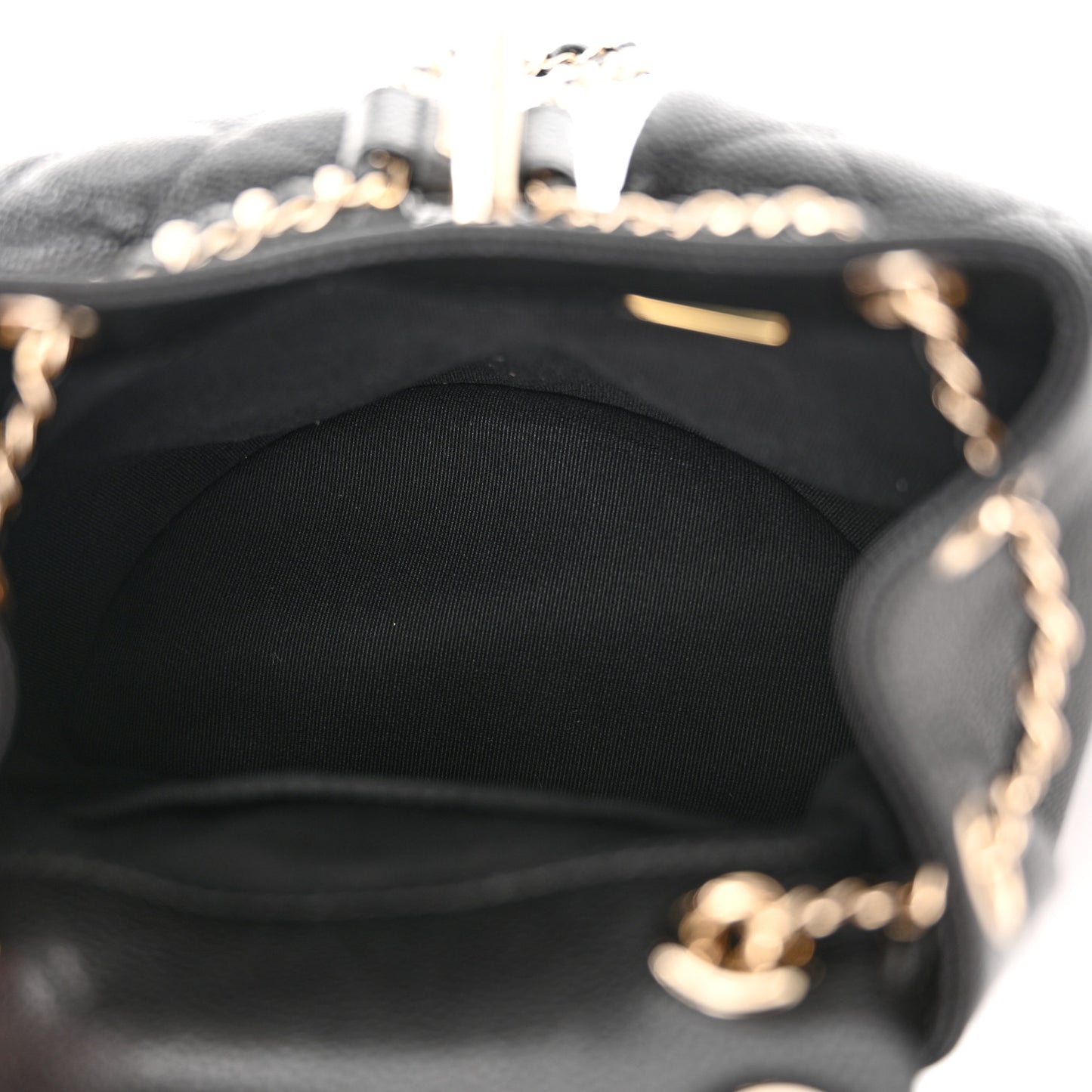 Shiny Caviar Quilted Small Duma Pockets Drawstring Backpack Black