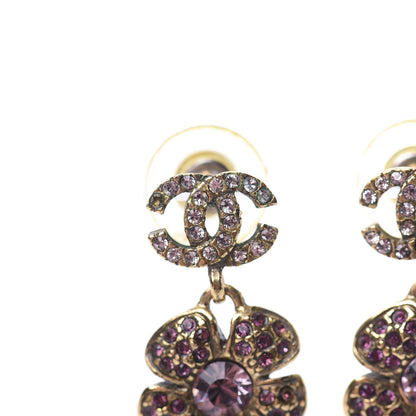 Chanel Crystal CC Flower Drop Earrings Gold Purple 5 of 6