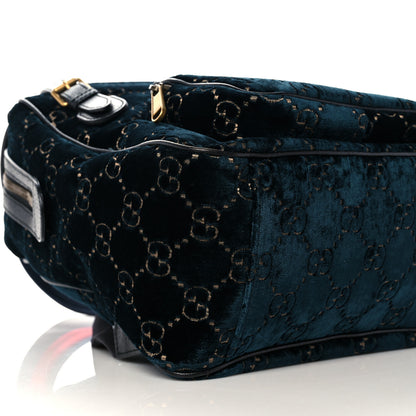 Gucci Velvet GG Monogram Textured Calfskin Web Small Double Buckle Backpack Blue Beige Black 10 of 11
