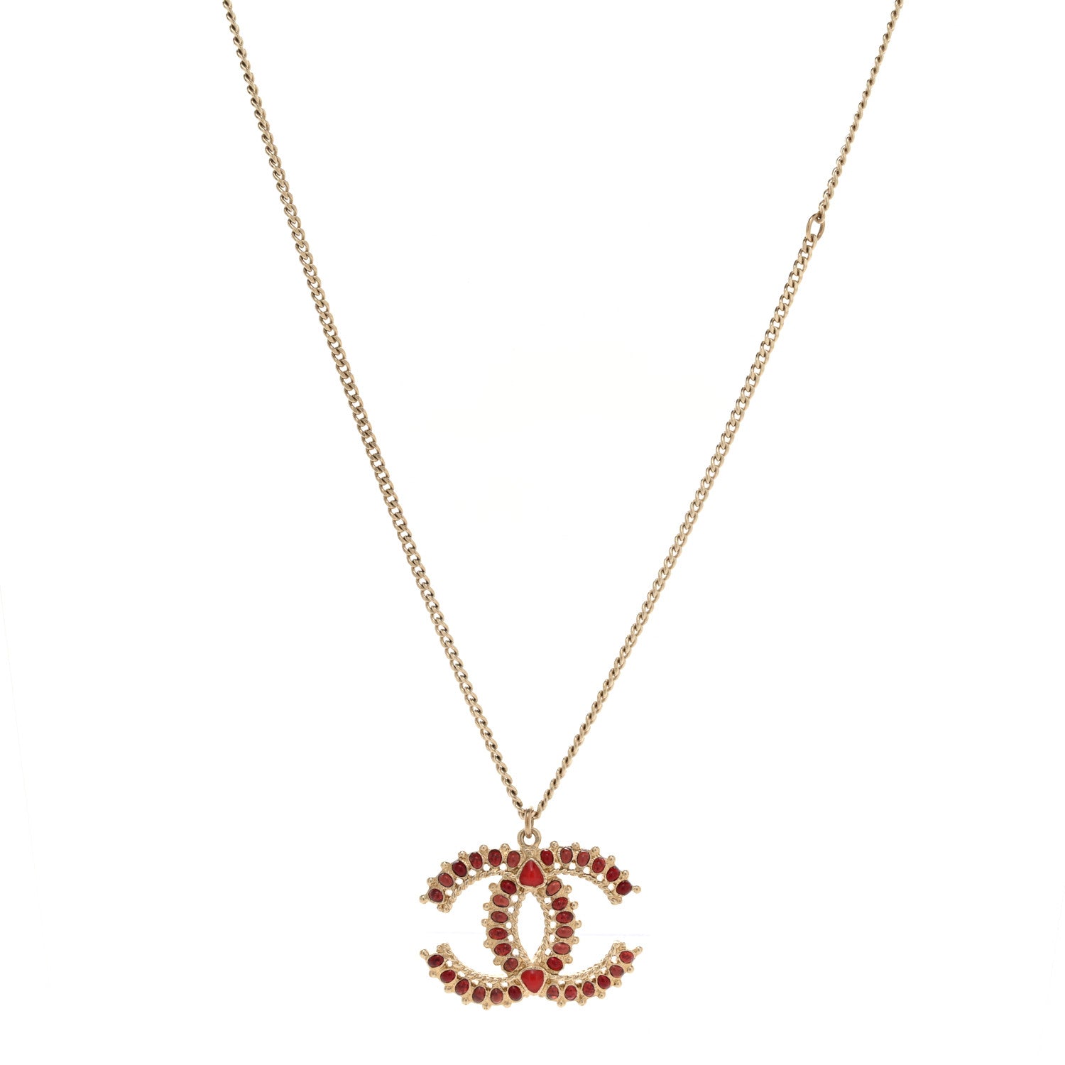Chanel Resin CC Necklace Gold Red Burgundy 1 of 5