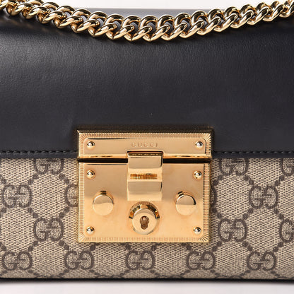 Gucci GG Supreme Monogram Calfskin Small Padlock Shoulder Bag Beige Black Cuir 10 of 14