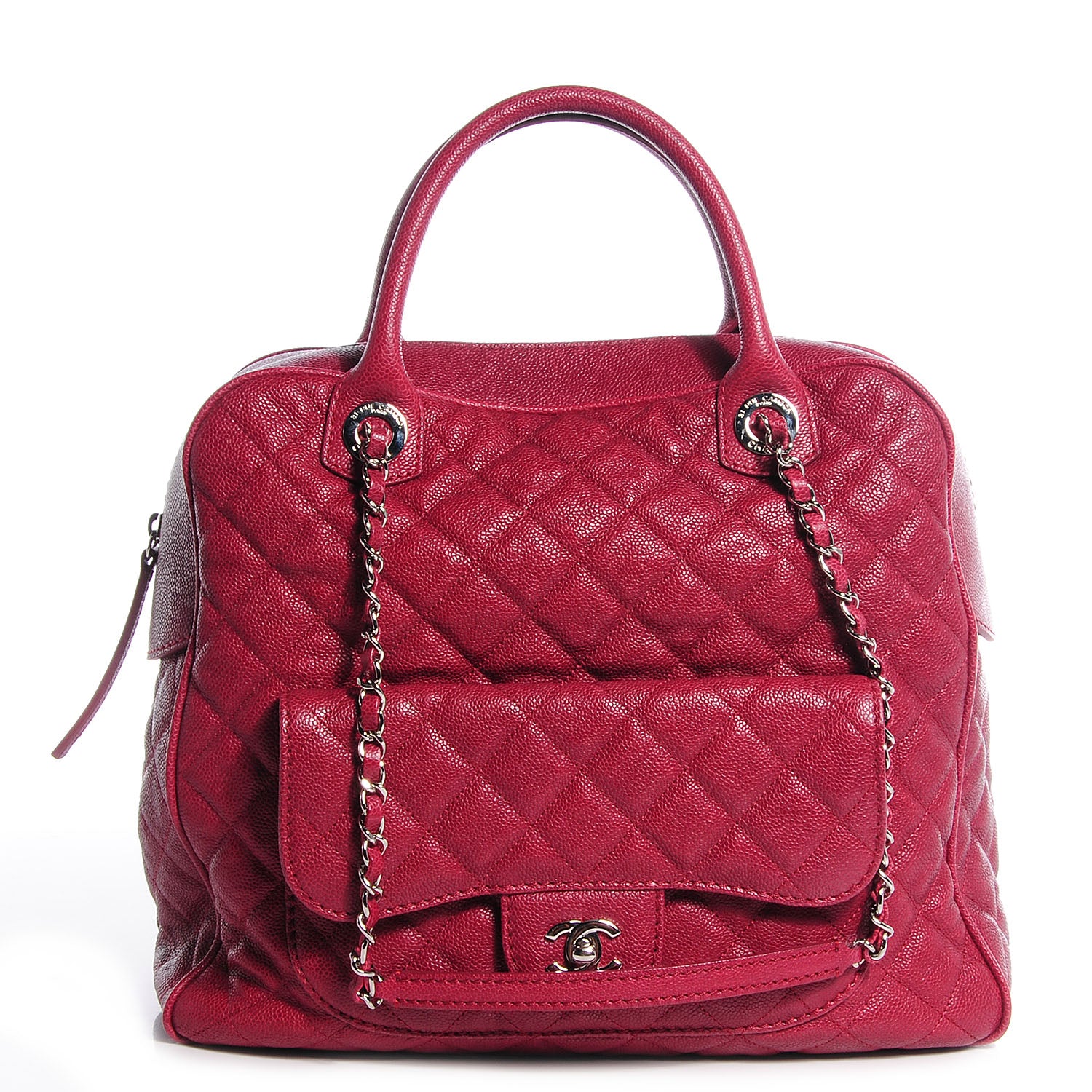 Chanel Caviar Quilted CC Paradoxal Bowling Bag Red 1 of 7