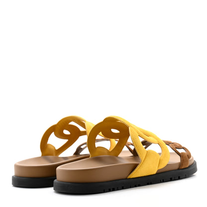 Hermes Suede Goatskin Extra Sandals 36.5 Jaune Topaze Brun Fume 4 of 8