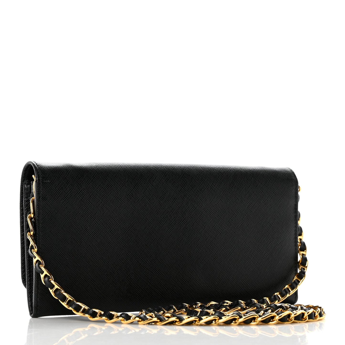 Saffiano Metal Oro Chain Wallet Black