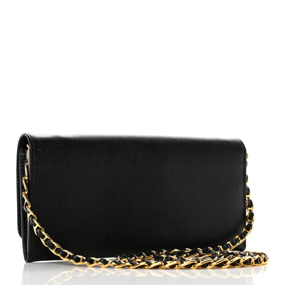 Prada Saffiano Metal Oro Chain Wallet Black 3 of 6