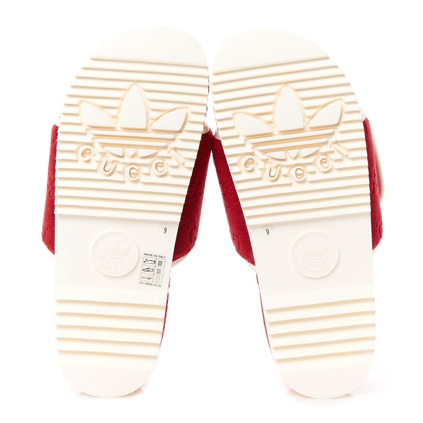 X ADIDAS Terry Cloth Trefoil GG Monogram Mens Platform Sandals 9 Maple Red Off White