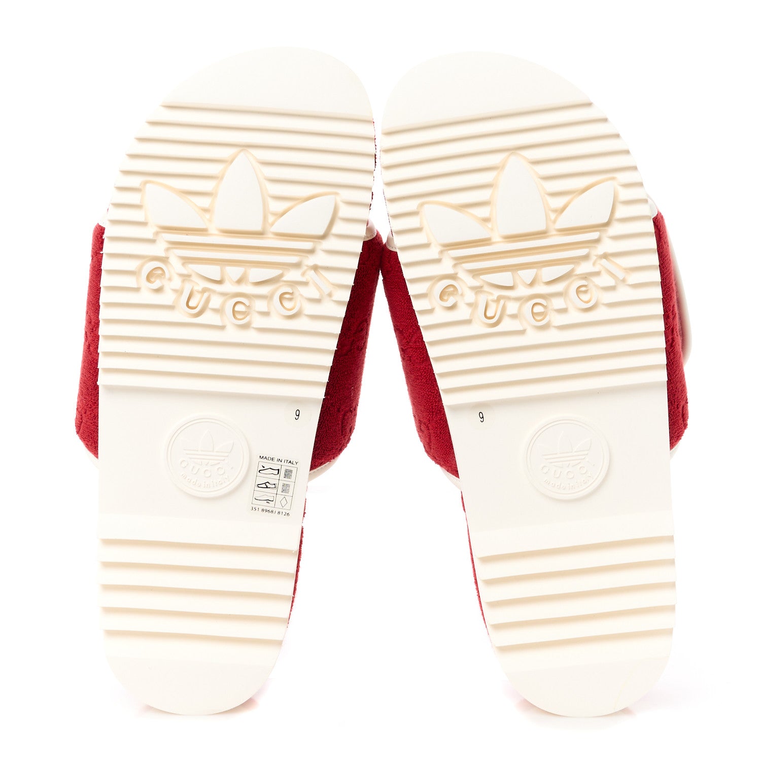 Gucci X ADIDAS Terry Cloth Trefoil GG Monogram Mens Platform Sandals 9 Maple Red Off White 4 of 9