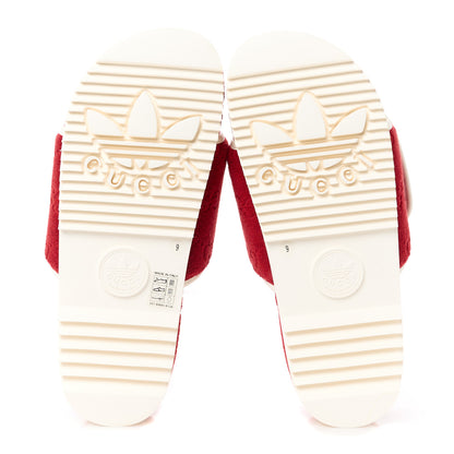 Gucci X ADIDAS Terry Cloth Trefoil GG Monogram Mens Platform Sandals 9 Maple Red Off White 4 of 9